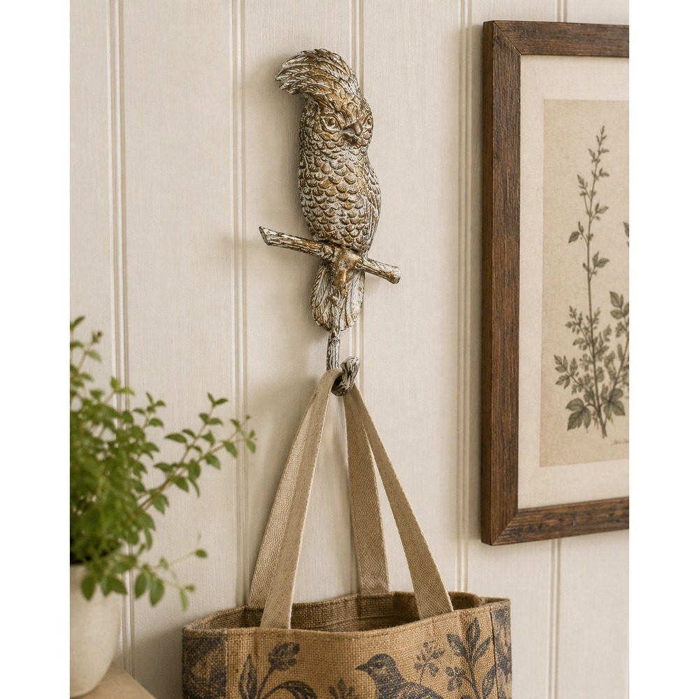 Cockatoo Wall Hook Gold White Tropical Parrot Decorative‎ Bird Hanger 9.5in